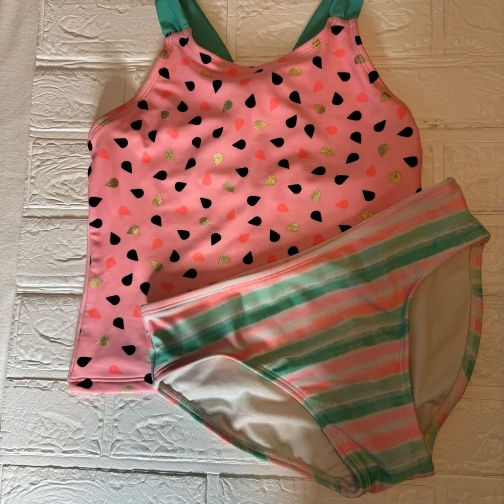 Cat & Jack Watermelon Pink and Mint Swimsuit Set Size L (10/12)